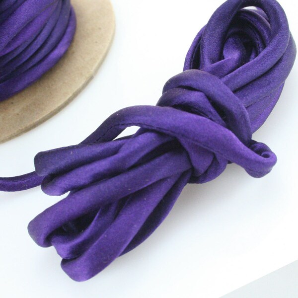 1/4" Silk Necklace Cord Purple Silk Satin Cord 3 yds Hand Dyed