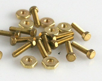 Mini Brass HEX Head Screw and Nut 20 sets