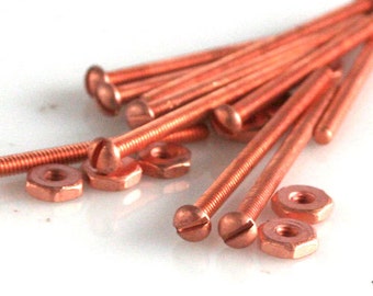 0-80 x 3/8" Copper Plated Brass Round Head Screw and Nut 10 sets