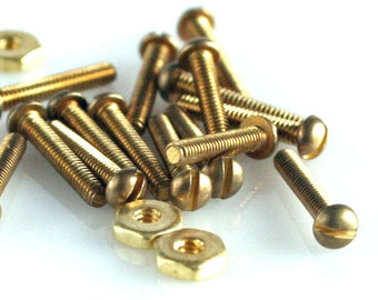 Mini Brass Round Head Screw and Nut 20 sets 0-80 x 1/4"