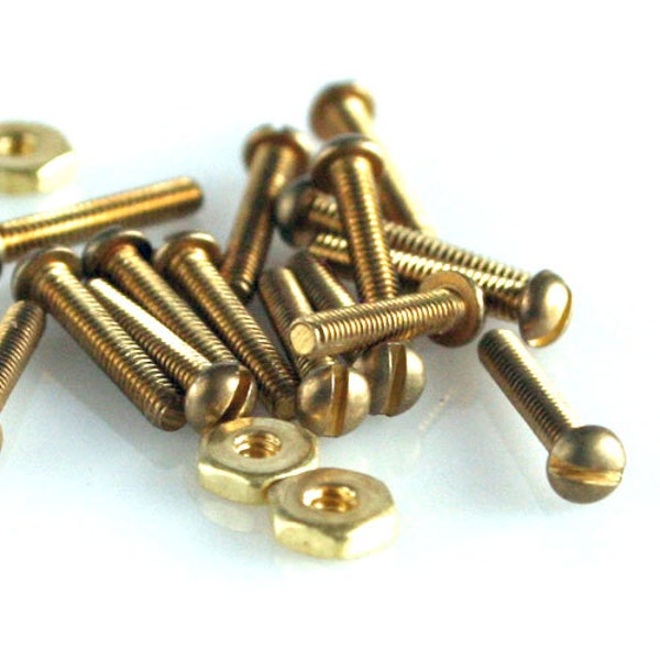 Mini Brass Round Head Screw and Nut 20 sets 0-80 x 1/4"