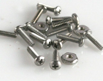 1/4" x .80 Mini Stainless Pan Head Screw and Nut 20 sets