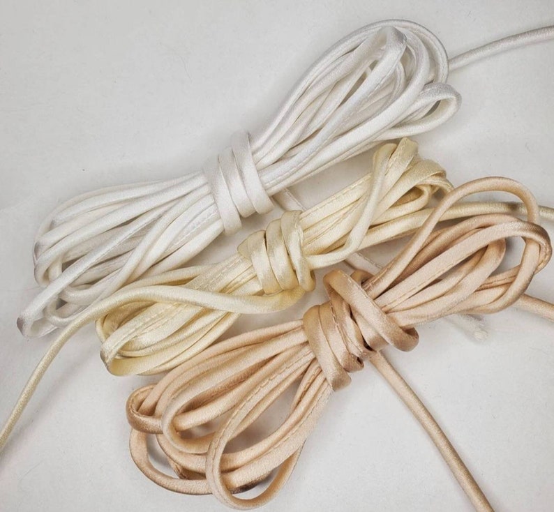 3 yds 1/4 Silk Cord CHOOSE: Optic White, Off White, Ivory or Champagne Bias Cut Silk Cord Silk Charmeuse Cord image 1