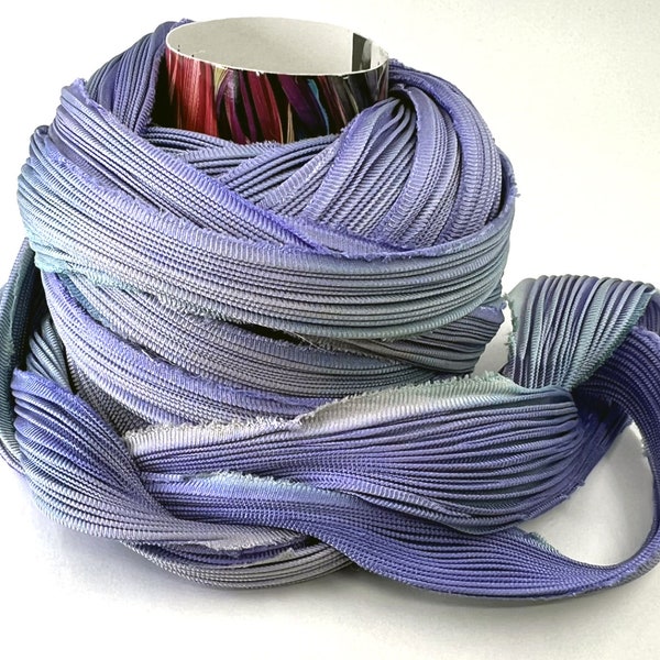 1/2 yd Shibori Ribbon Hand Dyed Silk Ribbon Frosted Lavender Blues Silk Ribbon Glennis Dolce