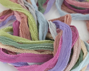 10 ea Dusty Tones of Fairy Ribbon Hand Dyed Necklace Cord