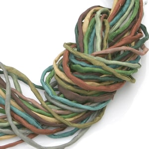 Silk Strings for Jewelry Making 10 ea 2mm Silk Cord Greens Tans Hand Dyed Woodland Forest Colors