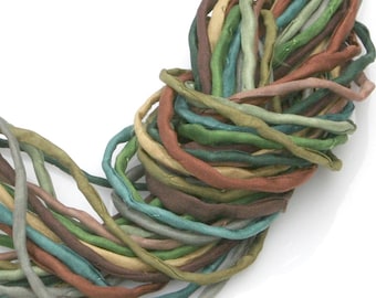Silk Strings for Jewelry Making 10 ea 2/3mm Silk Cord Greens Tans Hand Dyed Woodland Forest Colors