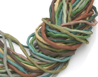 Silk Strings for Jewelry Making 10 ea 2mm Silk Cord Greens Tans Hand Dyed Woodland Forest Colors