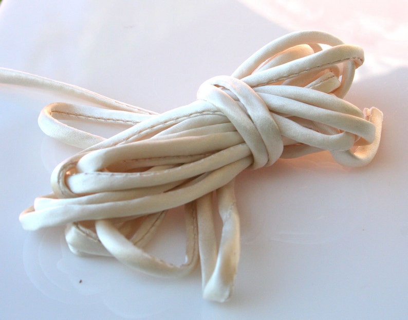 3 yds 1/4 Silk Cord CHOOSE: Optic White, Off White, Ivory or Champagne Bias Cut Silk Cord Silk Charmeuse Cord image 3