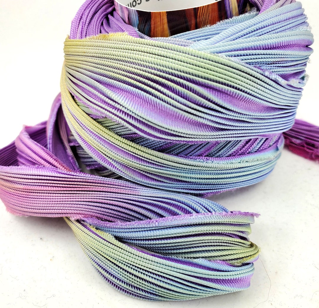 1/2 Yd Shibori Ribbon Orchid Bor Hand Dyed Shibori Silk Ribbon Shibori
