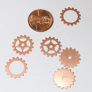 Small 6ea Pure Copper Gears, Sprockets, Cogs Mixed Bag Smaller Sizes