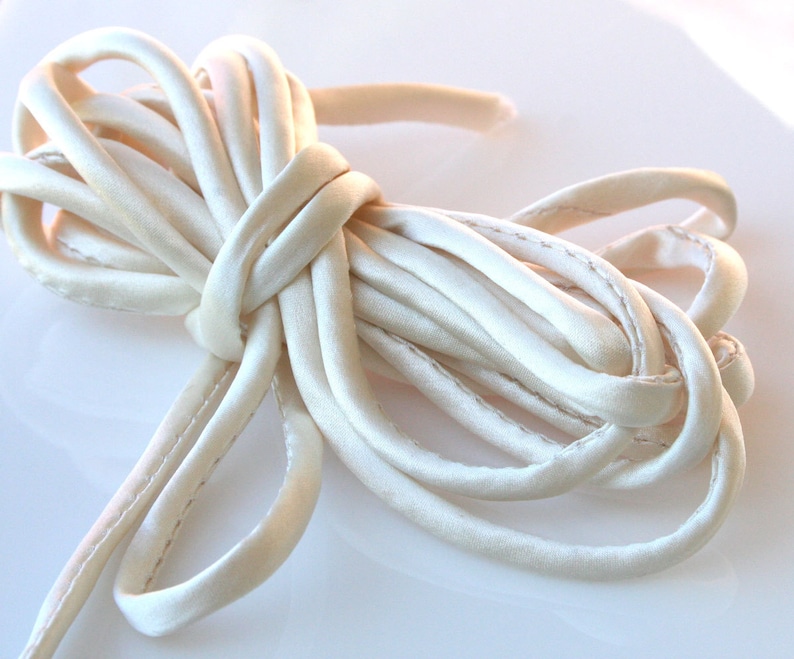 3 yds 1/4 Silk Cord CHOOSE: Optic White, Off White, Ivory or Champagne Bias Cut Silk Cord Silk Charmeuse Cord image 4