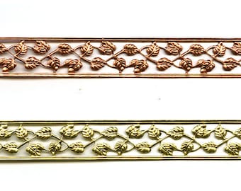 6" Brass or Copper Banding - Winding Leaves Brass Metal Strip Gallery Wire