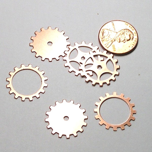 Medium 6ea Pure Copper Gears, Sprockets, Cogs Mixed Bag Medium Sizes