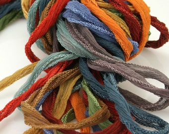 10 ea Ribbon Marrakesh Bundle Fairy Ribbon Hand Dyed Necklace Cord Silk Neck Cord