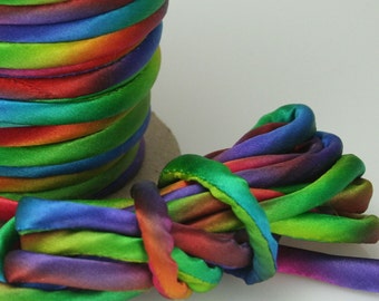 1/4" 3 yds Silk Cord Silk Ribbon Hand Dyed Kaleidoscope
