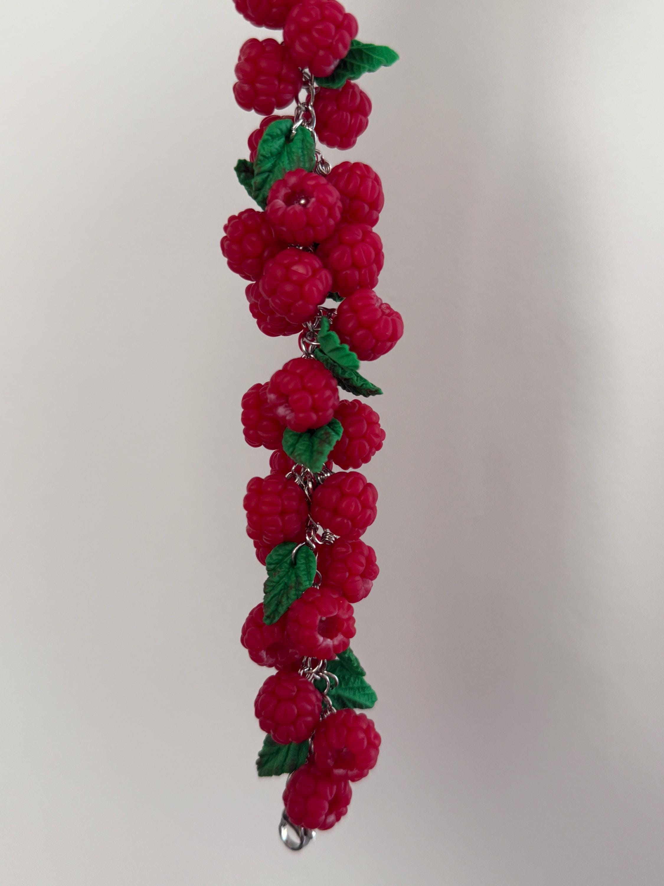 Silver Raspberry Handmade Polymer Clay Raspberry Bracelet, Silver Stainless Steel Chain ...