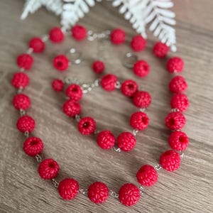 Handmade Raspberry Polymer Clay Necklace Bracelet Earrings silver gold