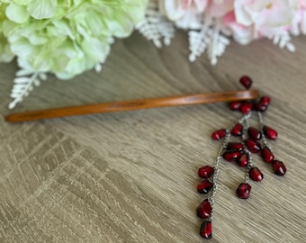 Handmade Pomegranate seeds hairpin Elegant Chinese Style Wooden Hair Stick