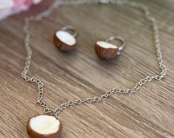 Handmade    Coconut Polymer Clay Necklace Earrings set silver color