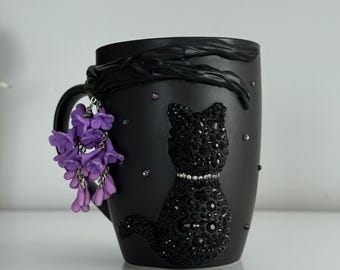 Handmade Polymer Clay Cat Mug - 340ml