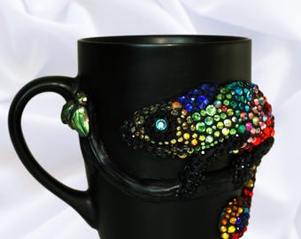 Handmade Polymer Clay Chameleon Mug, 340ml