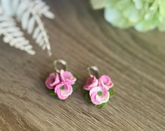 Handmade Polymer Clay  Hydrangea Earrings Floral Jewelry silver