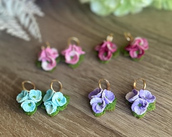 Handmade Polymer Clay  Hydrangea Earrings Floral Jewelry gold