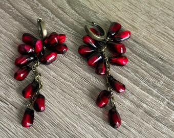 Handmade Pomegranate Seed Earrings, Resin & Polymer Clay,  Bronze, long earrings 8 cm