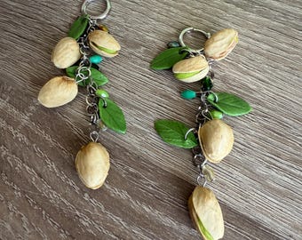 Handmade  Pistachios Polymer Clay  Earrings 8,5 сm Dangly Food  Jewelry