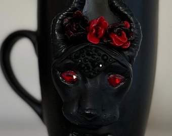 Maleficent Cat Mug, Handmade Polymer Clay Coffee Cup