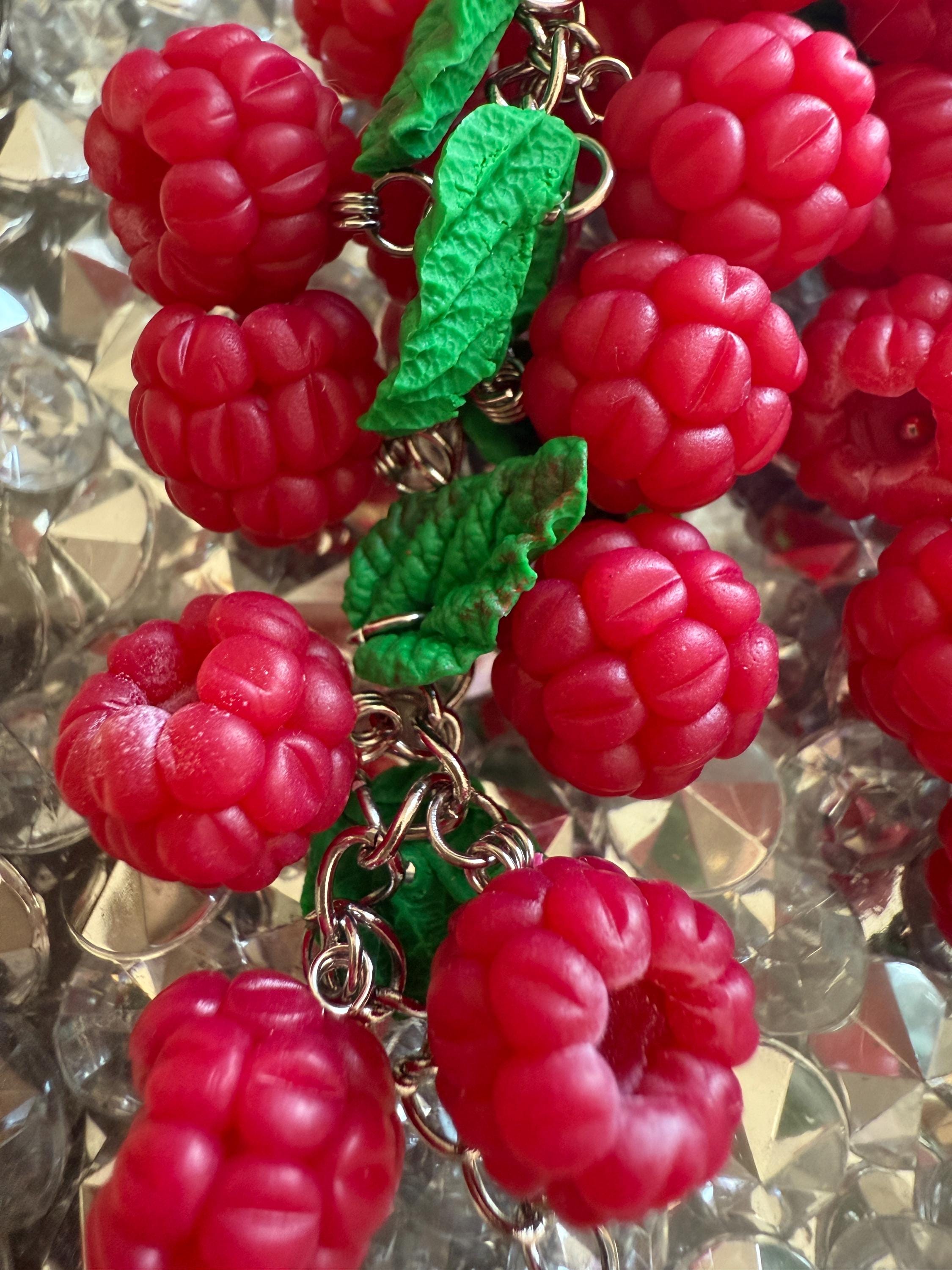 Silver Raspberry Handmade Polymer Clay Raspberry Bracelet, Silver Stainless Steel Chain ...