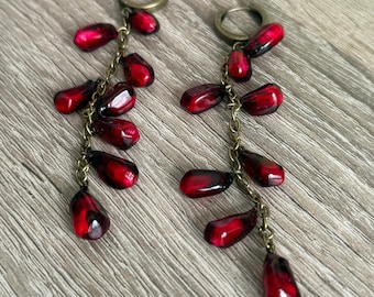Handmade Pomegranate Seed Earrings, Resin & Polymer Clay,  Bronze, long earrings 10 cm