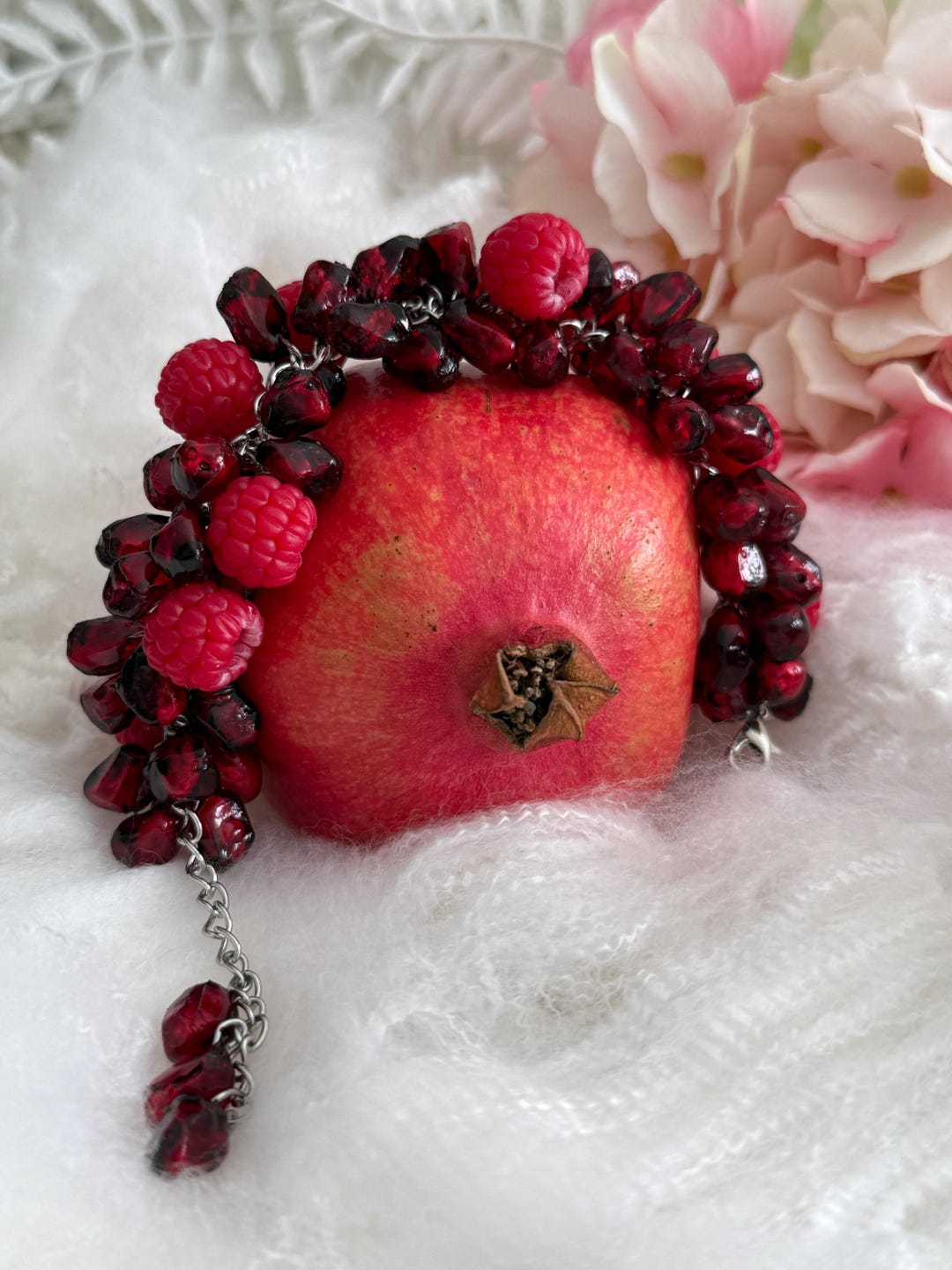 Silver Raspberry Handmade Pomegranate & Raspberry Bracelet: Silver Stainless Steel - Etsy