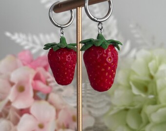 Strawberry Polymer Clay Earrings and Necklace Set