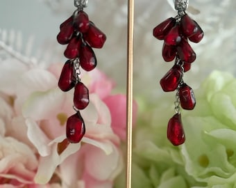 Pomegranate Earrings, Red Crystal Fruit Dangle Earrings