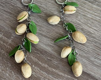 Handmade  Pistachios Polymer Clay  Earrings 10cm Dangly Food  Jewelry