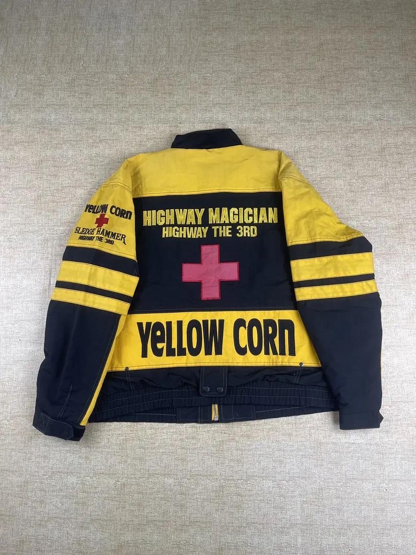 Vtg YELLOW CORN Magician Highway Sledge Hammer Biker Jacket
