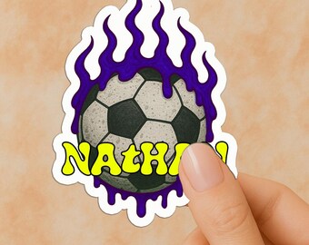 Slime Flame Soccer Ball Nameplate Sticker: Custom Waterproof Vinyl Decal