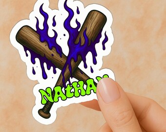 Custom Baseball Bat Nameplate Sticker: Slime Flame Sports Decal