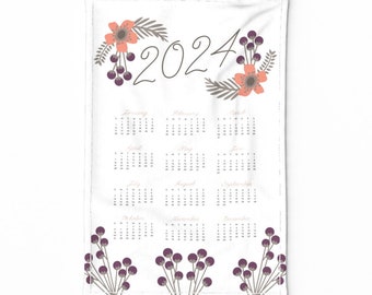 2024 Tea Towel Calendar. Flowers and Berries Kitchen Towel. Ready to Hang Tapestry Art. Calendar Wall Hanging. Wedding Gift Anniversary Gift