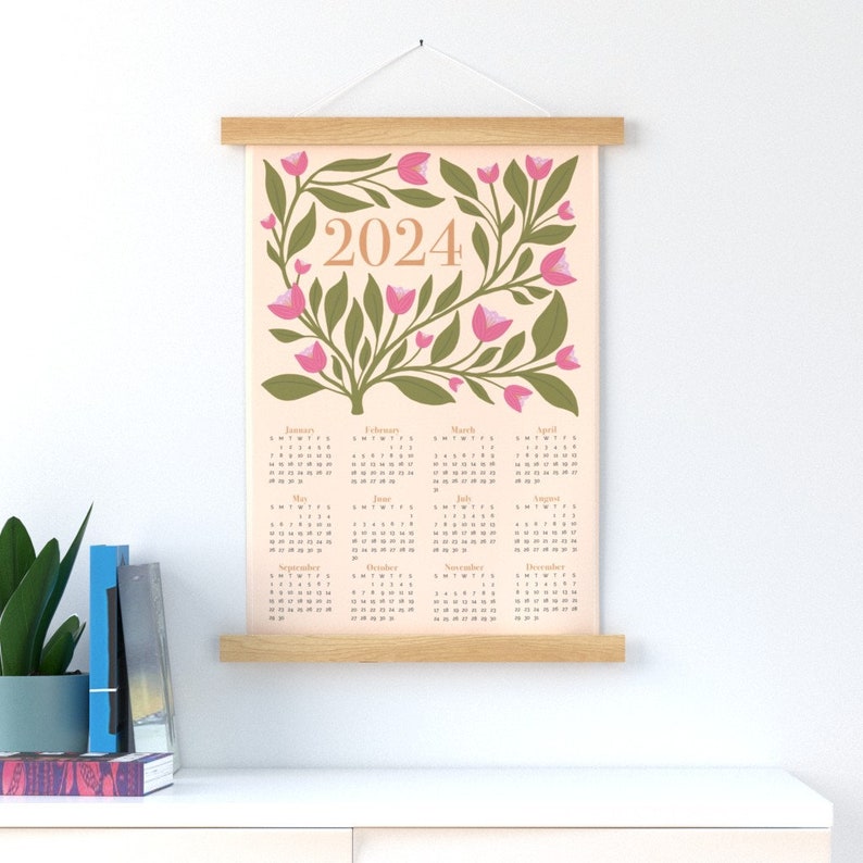 2024 Floral Tea Towel Calendar. Tea Towel Wall Hanging. Ready to Hang Fabric Wall Art. Kitchen Towel Calendar. Wedding Gift Anniversary Gift image 5