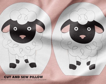 Lamb Pillow. Farm Animal Plush. Cut and Sew Pillow. Kids Room Easy DIY Sewing Project. Digitally Printed Minky Fabric, Free Tutorial Video