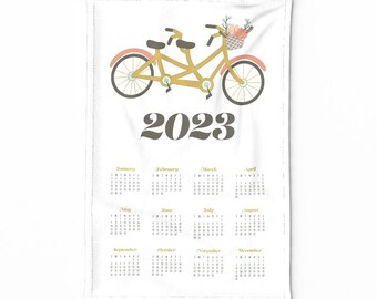 2023 Tandem Bike Tea Towel Calendar. Bike Wall Hanging. Ready to Hang Fabric Wall Art. Calendar Tapestry. Wedding Gift, Anniversary Gift.