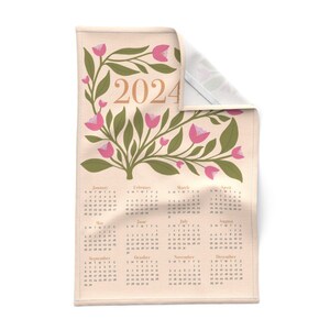 2024 Floral Tea Towel Calendar. Tea Towel Wall Hanging. Ready to Hang Fabric Wall Art. Kitchen Towel Calendar. Wedding Gift Anniversary Gift image 2