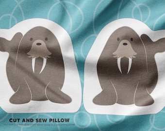 Walrus Ocean Animal Plush. Cut and Sew Pillow. Kids Room Easy DIY Sewing Project. Includes Digitally Printed Minky Fabric, Tutorial Video
