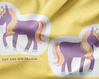 Purple Unicorn Cut and Sew Pillow. Kids Room Beginner DIY Sewing Project. Includes Digitally Printed Minky Fabric and Tutorial Video