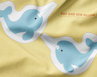 Narwhal Cut and Sew Pillow. Beginner DIY Sewing Project, Craft Supplies. Includes Digitally Printed Minky Fabric and Instruction Video