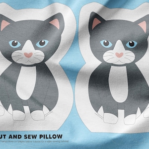 Kitten Pillow. Kitty Farm Animal Plush. Cat Cut and Sew Pillow. Kids Room Easy DIY Sewing Project. Digitally Printed Minky Fabric, Tutorial image 1