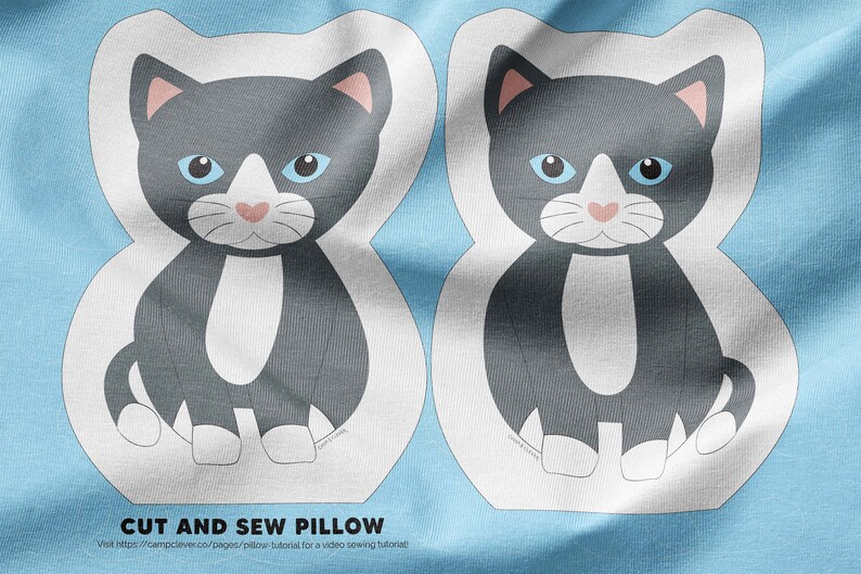 Kitten Pillow. Kitty Farm Animal Plush. Cat Cut and Sew Pillow. Kids Room Easy DIY Sewing Project. Digitally Printed Minky Fabric, Tutorial image 1